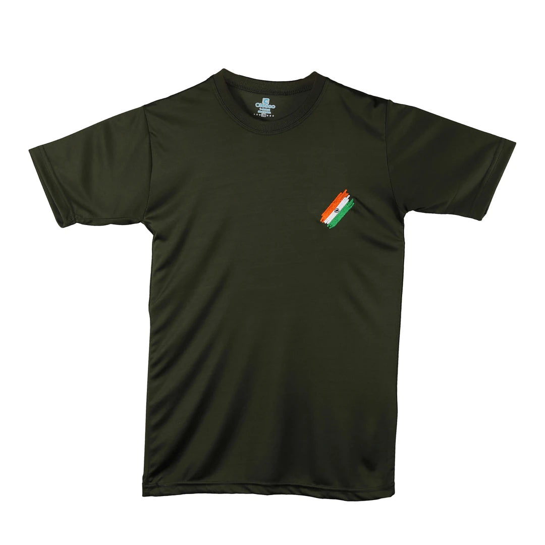 Front view of the Commando T-shirt with Indian flag print on chest