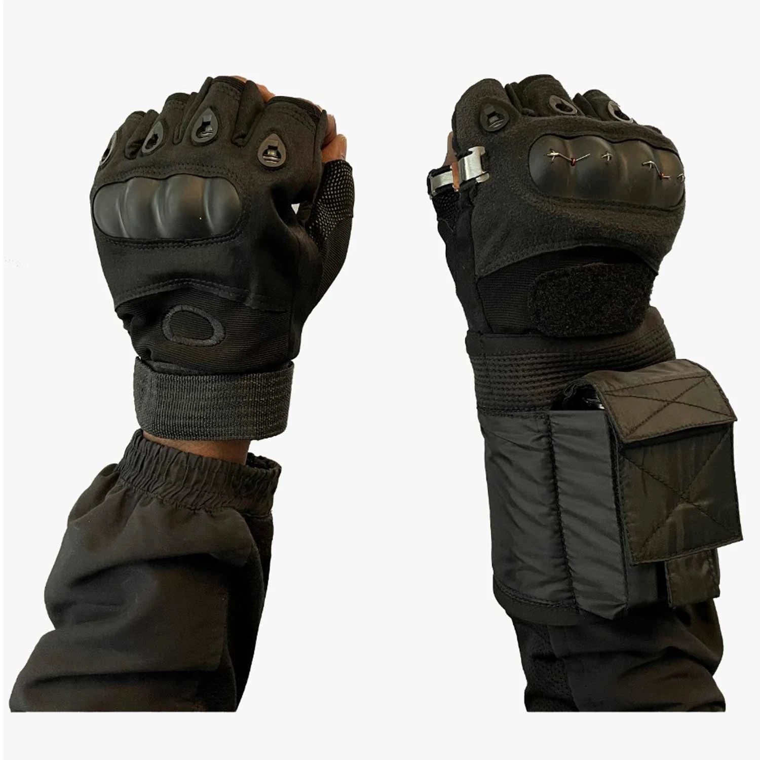 Stun gloves with built-in knuckle electrodes for defense use